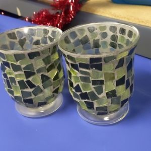 Two mosaic candle holders